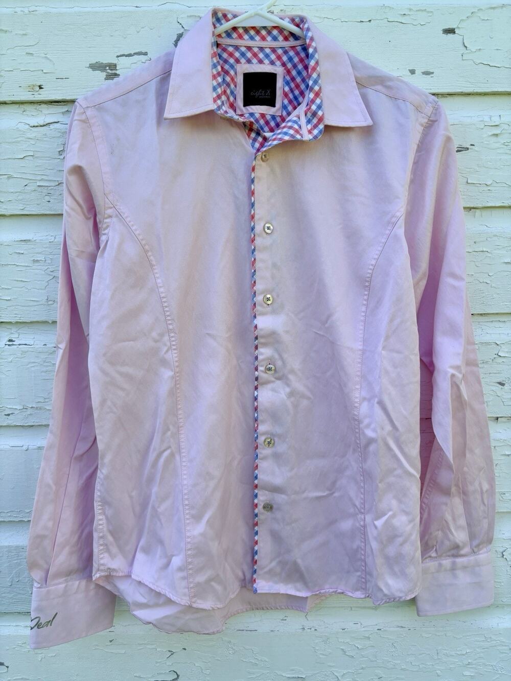 Eight X Premium Shirt Mens S Pink Contrast Cuffs Button Front !00% Cotton